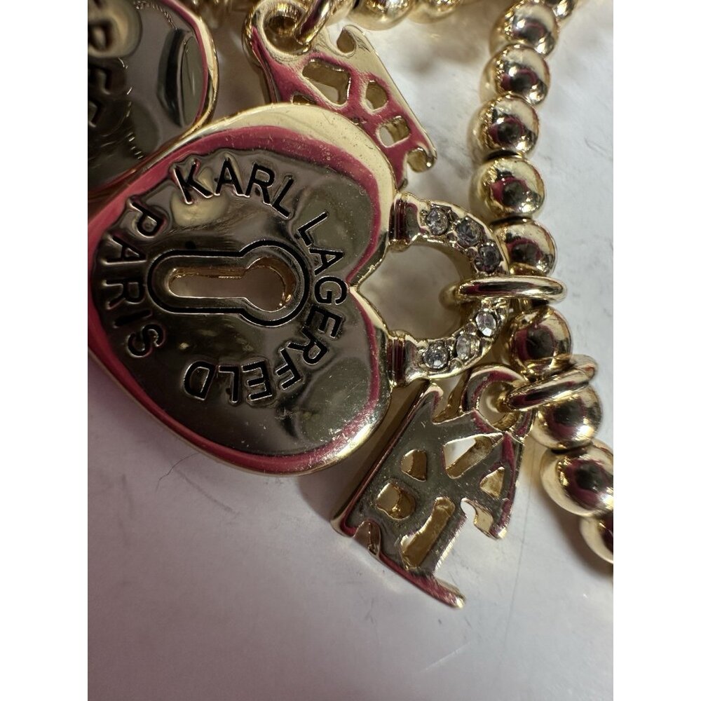 Karl Lagerfeld Hoop Earrings Heart Key Padlock Signed Goldtone - Picture 3 of 4